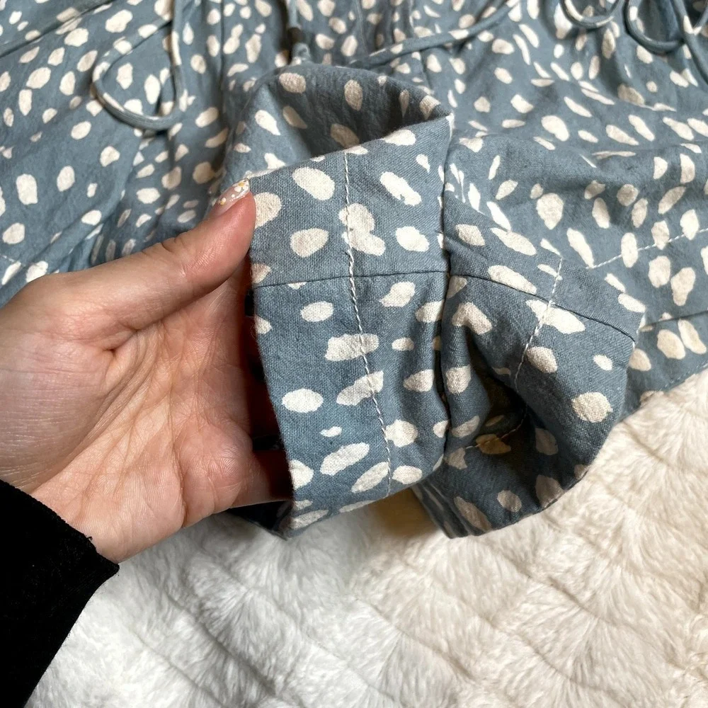 Free People‎ Bennett Blue White Spotted Lace Up High Waisted Cotton Shorts